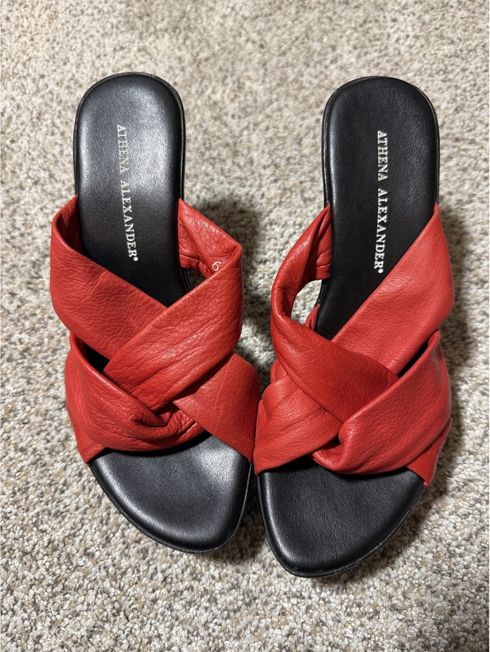 Athena Alexander Red Leather Wedge Sandals